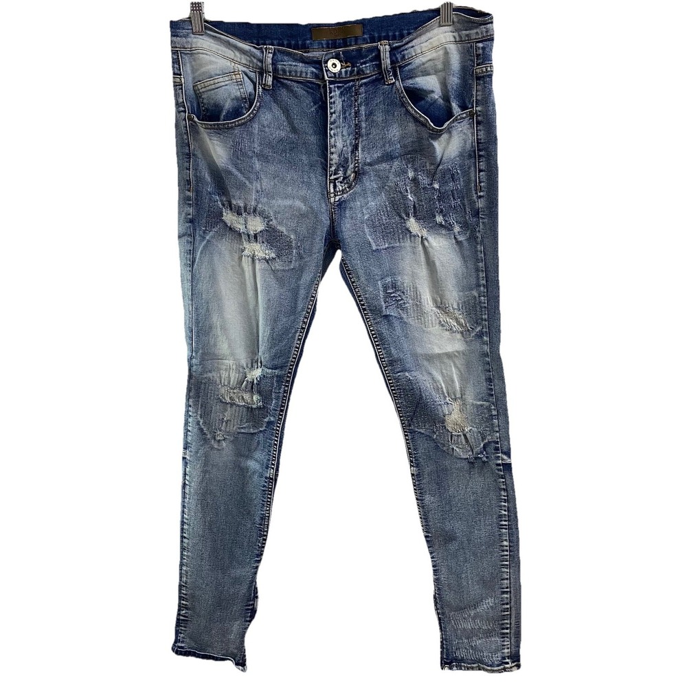 KDNK‎ 11 41 11 14 Men's Distressed Thrashed Skinny Jeans Tapered-Zip Hem Sz.36